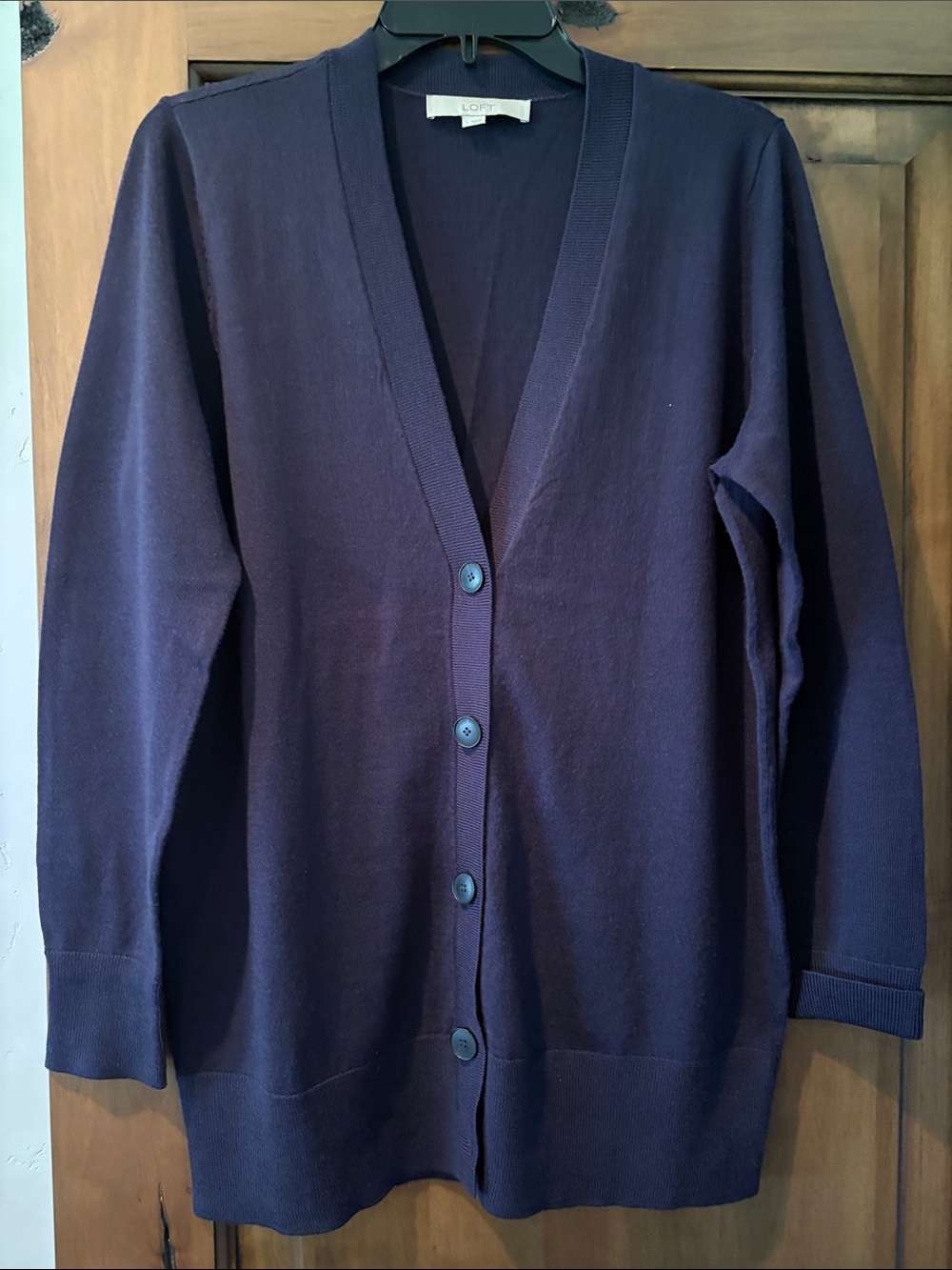 LOFT Navy Long Sleeve Button Cardigan
